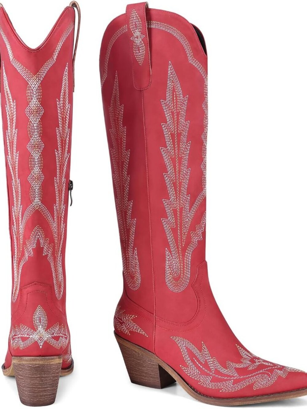 Women's Red Cowgirl Boot Mid Calf Western Country Pointed Toe Embroidery - Picture 6 of 7